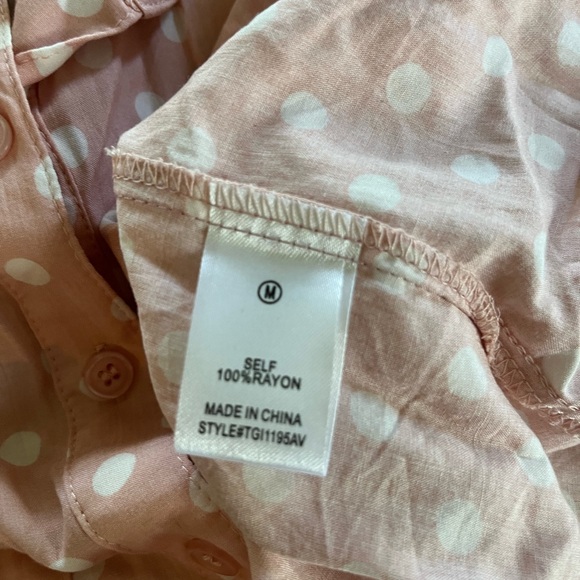 Pink & White Polka Dots Long Sleeve Button Down Top - Picture 7 of 8